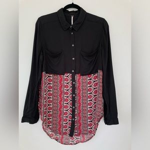 Free People Welcome to the Jungle Button Down Shirt Blouse Red Black Siz…